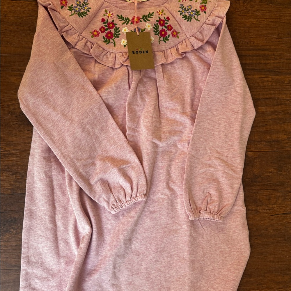 Mini Boden NWT Light Pink Embroidered Ruffle Yoke Dress